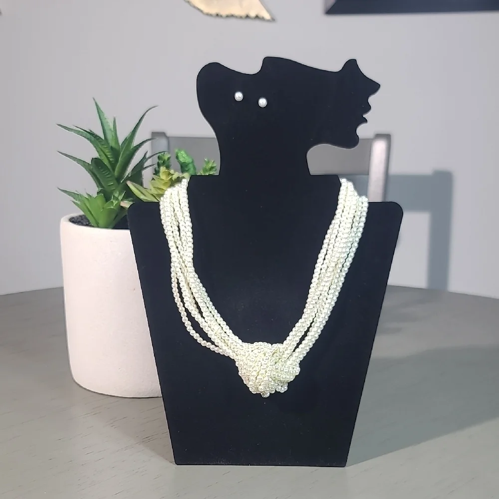 Elegant Faux Pearl Beaded Necklace And Earing Set